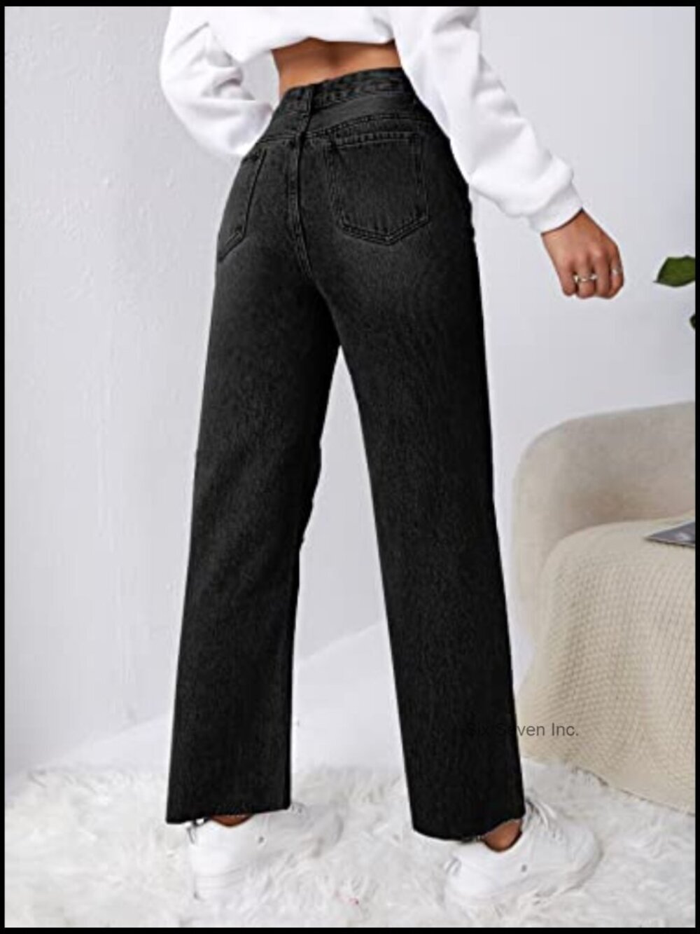 High Rise Ripped Distressed Cropped Straight Leg Jeans - Picture 2 of 6